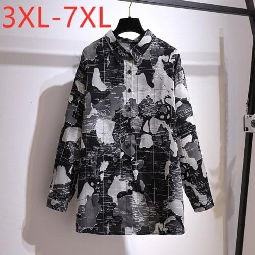New 2021 Ladies Spring Autumn Plus Size Tops For Women Large Long Sleeve Retro Casual Button Print Shirt 3XL 4XL 5XL 6XL 7XL