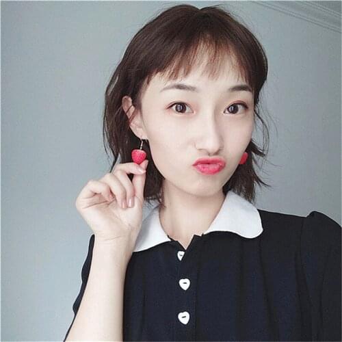 New Fruit Strawberry Earring Female Lovely Girl Simulation Red Strawberry Dangle Earring For Women Fine Jewelry Accessories