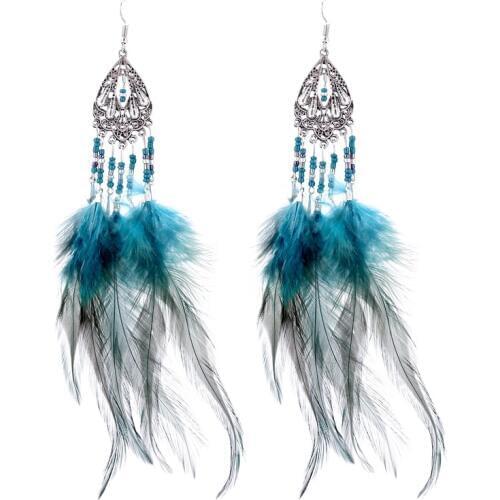 LOVBEAFAS Long Feather Earrings For Women Tiny Beads Tassel Fashion Jewelry Vintage Statement Gypsy Bohemian Earrings bijoux