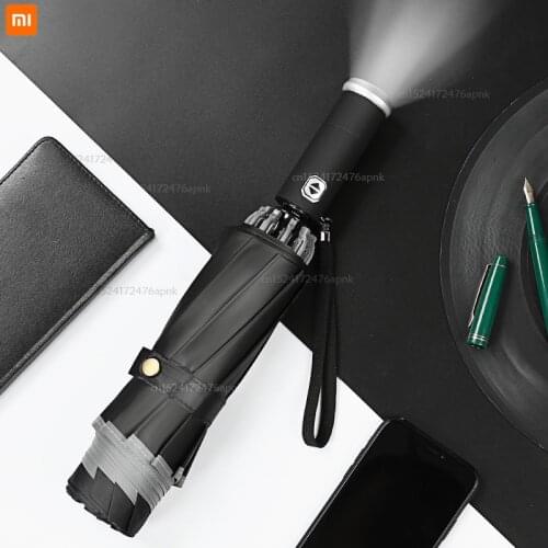 Xiaomi car rainproof sunscreen umbrella reflective led flashlight lighting tri-fold automatic folding umbrella 12 and 10 bones