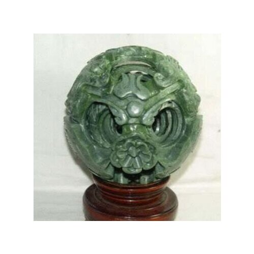 100mm, real 100% natural green jade flower magic Puzzle Ball revolving stand