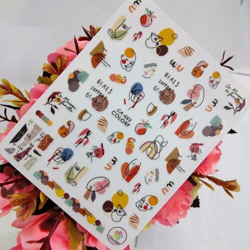 3D Nail stickers Art Watercolor Geometric Line Girl Design Sliders for Nails Foil Self Adhesive All for Manicure Accessories