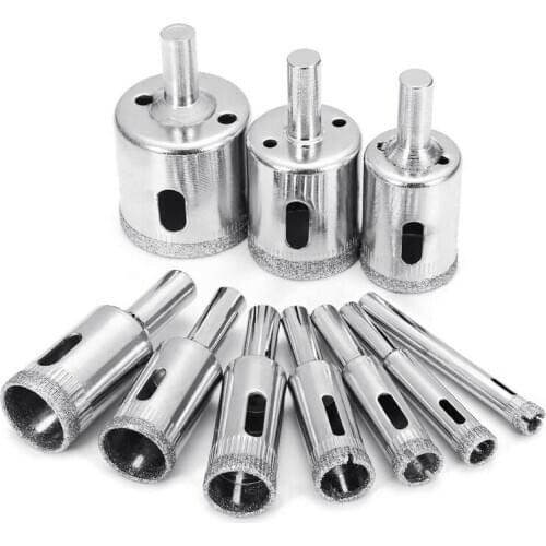 Diamond Drill Bits,10Pcs 6-32mm Hole Saw Diamond Drill Bit Hollow Core Drill Bit Set for Diamond Coating, Carbon Steel for Glass
