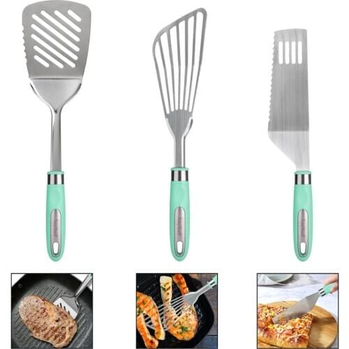 Aschef Free shipping Stainless Steel Kitchen Fish Spatula Cooking Slotted Turner Cake Server Spatula Gadgets Utensils Tools Set
