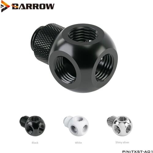 Barrow G1/4" Black Silver White, 5 Way Tube Spliter, Water Cooling Building Fttings,5 Ways Cubic With 360 Rotary,TX5T-A01