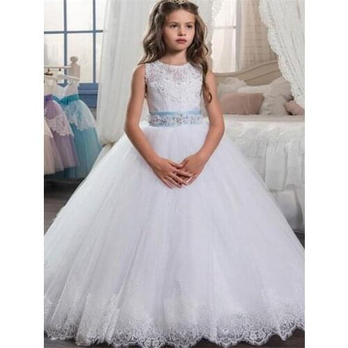 White Flower Girl Dresses for Wedding 2021 Lace Girls Pageant Gown Kids First Communion Princess Dresses