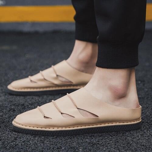 Large big mens slip footwear white shoes sandalias italian roman genuine walking for praia casual breathable holes para couro s