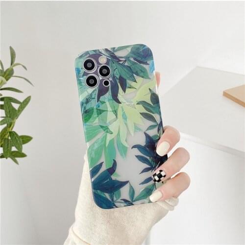 Retro green plant leaf palm leaves Phone Case For iPhone 11 12 Pro Max Xs Max XR Xs 7 8 Plus X 7Plus case Cute clear Soft Cover