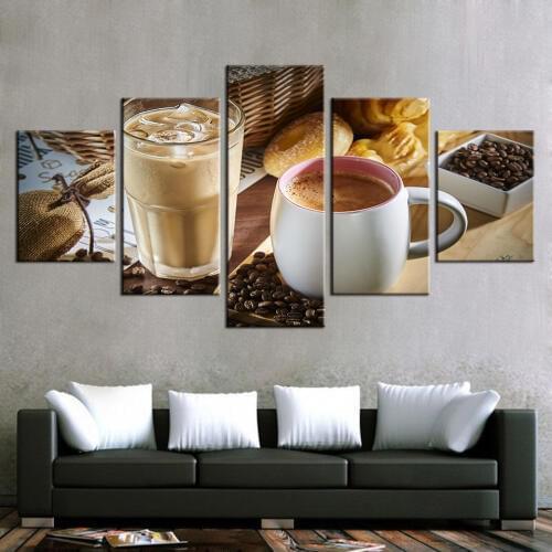 Embelish 5 Pieces Coffee Cup And Coffee Bean Wall Art Modular Pictures For Kitchen Decor HD Canvas Painting Home Decor Posters