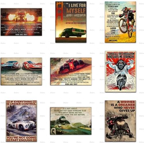 Racing car Racing Racer Rider Retro Poster I Can Do All This Through Him Who Gives Me Strength Wall Art Prints Home Decor Canvas