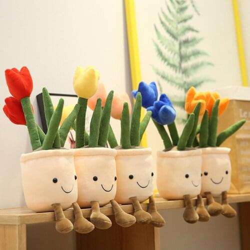 Creative Flower Doll Plush Toy Simulation Tulip Bonsai Plant Stuffed Toys Home Decoration Soft Stuffed Plush Doll