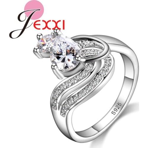 Creative Design Twisted Snake Shape Double Clear Crystals Women Party Club Rings Fashion Jewelry 925 Sterling Silver