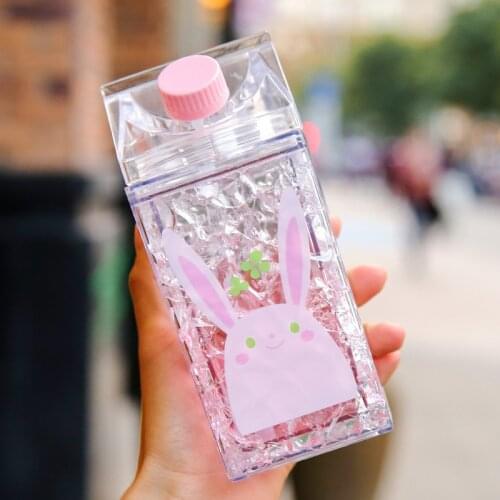 Summer Cartoon Water Mug Square Plastic Cup Oortable Straw Crushed Ice Ladies Cup Cute Water Bottle