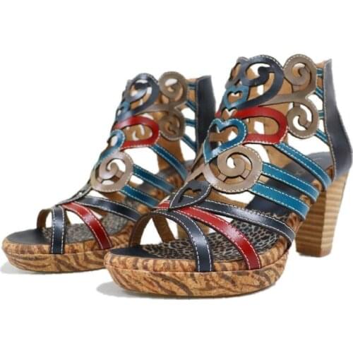 Hot Sales 2020 Summer Style Sexy Women Sandals Genuine Leather Slip On 5-8CM Thick High heel Open Toed Mixed Colors women shoes