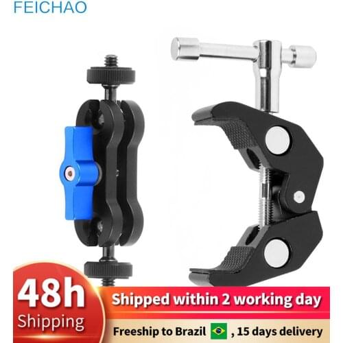 Multi-Function Dual Ball Head Hot Shoe 1/4" Tripod Magic Arm Super Clamp Adapter Articulating for Monitor LED Light DSLR Camera