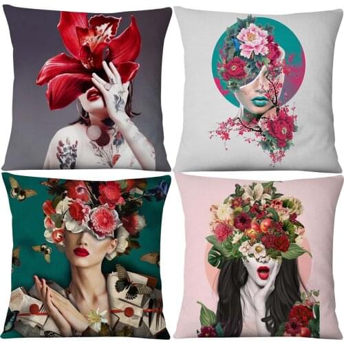 Fashion Beauty Cushion Cover Red Rose Flower Girls Posters Pillowcase Sofa Decor Pillow Case Accept Wholesale Dropshipping