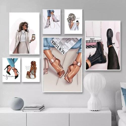 High Heels Fashion Girl Walll Poster Print Coffee Modern City Canvas Painting Nordic Picture Decoration Home Living Room Decor