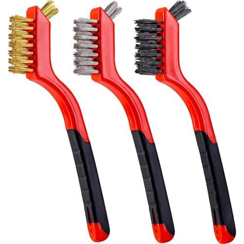Metal Scrubbing 7" Wire Brush Set With Curved Handle Micro Steel Brass Durable 7 Inch 3PCS Mini Brushes