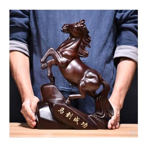 Fortune Ornament horse Success is achieved by attracting money directions Ebony wood Zodiac black sandalwood Handmade sculpture