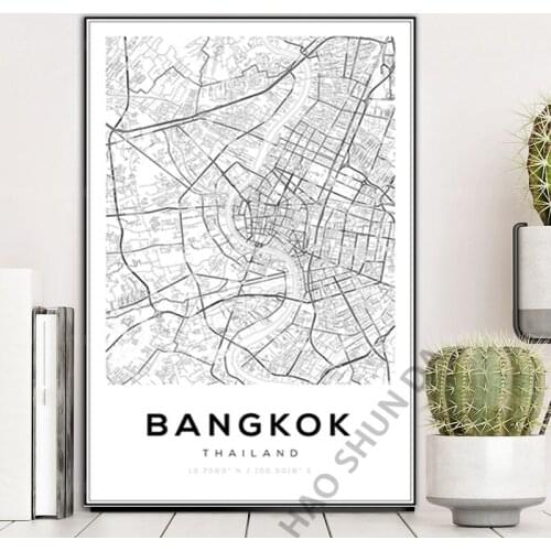 The BANGKOK Map Poster thailad capital BANGKOK Map canvas poster HD Print Wall Art Painting for Home Decor Artwork