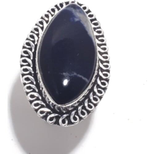 Genuine Sodalite Ring Silver Overlay over Copper , Hand Made Women Jewelry gift , Size: 8.5, R6841