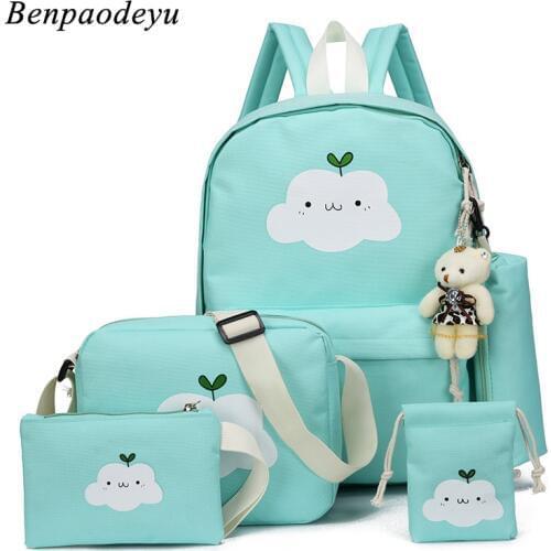 5 Pcs Set Fashion Backpack Girls Canvas Backpacks Casual Children School Bags Ladies Knapsack for Teenagers Girls School Bags