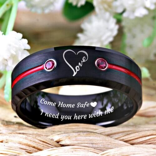Infinity Heart Design Love Rings For Woman Mens Black Tungsten Ring With Red Anniversary Gift Ring Drop shipping RING