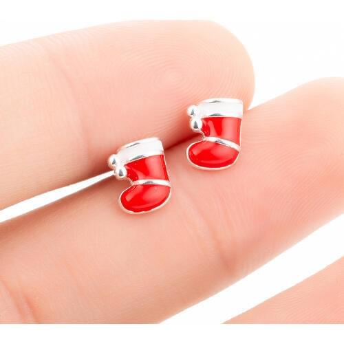 Creative Funny Designed Santa Clauss Red Sock Shoes Shaped Stud Earrings for Women Kids Christmas Gift