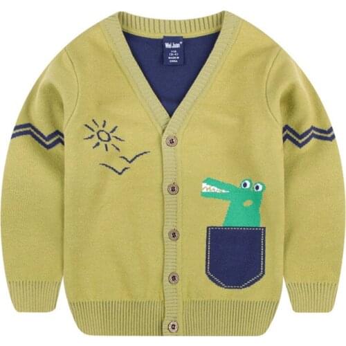 Autumn And Winter Childrens Cardigan Sweater 2021 New Cute Boy Cartoon Design Knitted Jacket 2-6 Years Old Kids Clothing