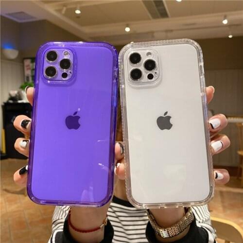 Transparent Bumper Silicone Phone Case For iPhone 11 12 Pro Max XR XS Max X 7 8 Plus 12 Mini Clear Shockproof Fluorescent Cover