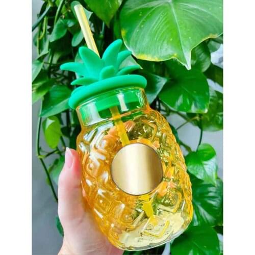Pineapple Glass Straw Cup Valentines Day Fun Jungle Cartoon Cute Christmas Water Cup