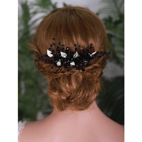 Wedding Hair Accessories Leaves Black Crystal Hair Comb Trendy Jewelry Handmade Bridal Headpieces Christmas Tiara