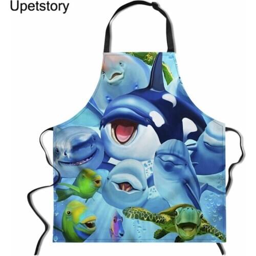 Upetstory Kitchen Apron Printed Cute Dolphin Sleeveless Aprons for Women Home Coffee Shop Cooking Baking Bibs Cleaning Tools