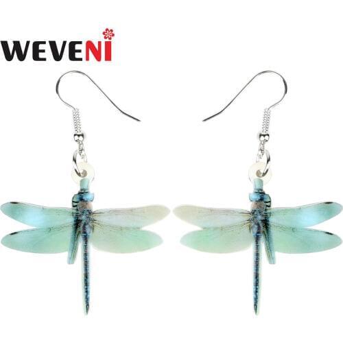 WEVENI Acrylic Lightblue Dragonfly Earrings Big Long Dangle Drop Fashion Insect Jewelry For Women Girl Ladies Charms Gift Bijoux