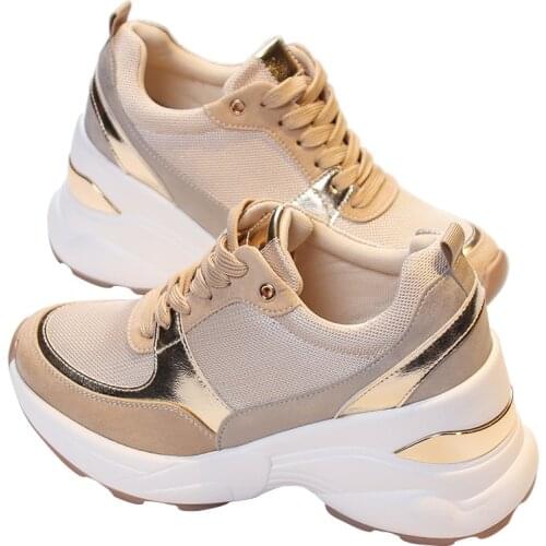 Brand Design Women Platform Sneakers 8cm Hiden Increasing Walking Shoes Comfortable Wedges Tennis High Quality Lady Shoes Big 41