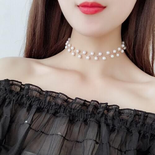 Korean summer leisure new simple fashion student sexy temperament womens versatile imitation pearl necklace jewelry wholesale