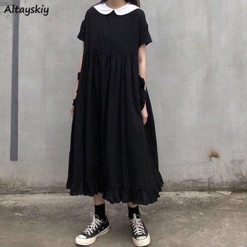 Large Size Dress Women Preppy Loose Leisure Trendy Simple Ulzzang Comfortable Ladies Lovely Ankle-length Summer Chic All-match