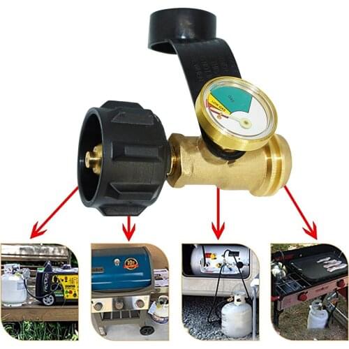1PCS Gold Gas Tank Adapter, QCC1 Charging Connector,Propane Cylinder Adapter With Pressure Meter Outdoor bbq Camping Adapter