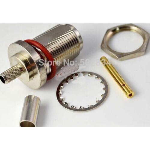 10pcs/lot N female nut bulkhead crimp RG58 RG142 LMR195 RF Adapter connector