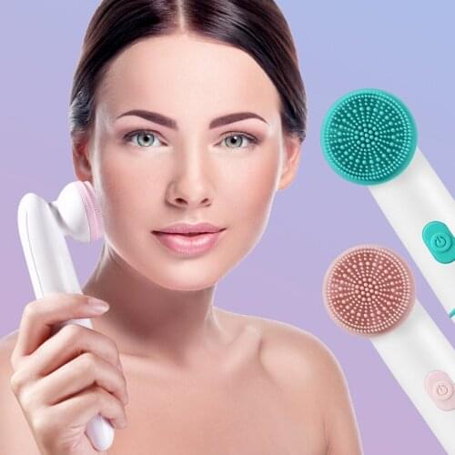2 In 1 Electric Silicone Face Cleansing Brush Vibration Massage Face T Zone Deep Clean Remove Exfoliating Skin Care Tools