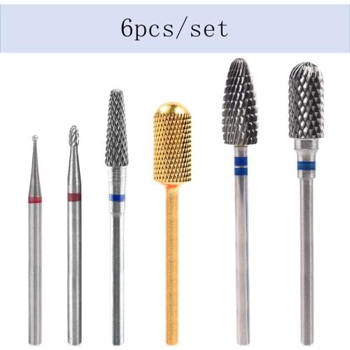 6pcs Nail Drill Bit Set Electic Manicure Machine Accessories Milling Cutters For Manicure Pedicure Polish Remover Nail Art Tools