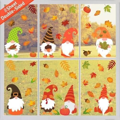 8 sheet fall Leaves Window Clings - Thanksgiving Maple Decorations Autumn Sticker Decals Party Decor Ornaments