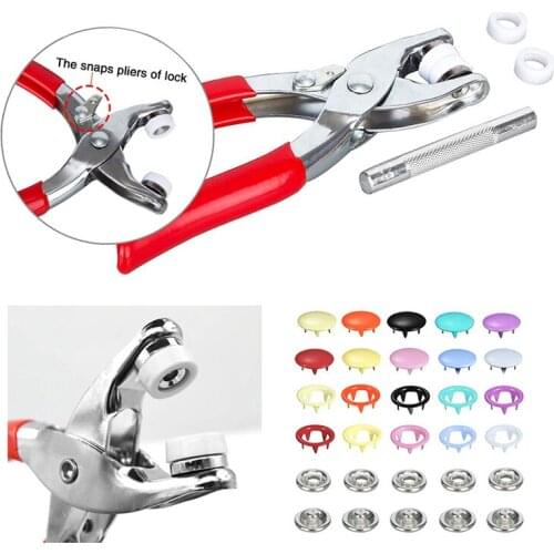 9.5/10mm 100/200Sets Metal Clothing Material Sewing Button Fork Ring Pressing Nail Clip + Clamp Sewing Accessories