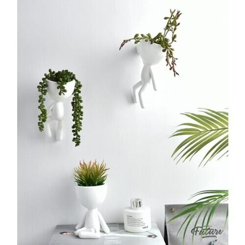 White Ceramic Character Portrait Flower Pot Nordic Wall Hanging Table Vase Head Decor Home Plant Garden Sculpture Pot