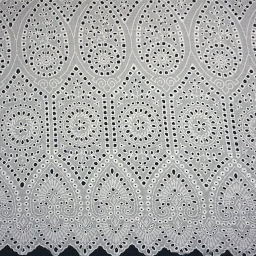 White Geo Pattern Hollow Lace Cloth Embroidered Womens Summer Cotton Cloth Hollow Lace Fabric