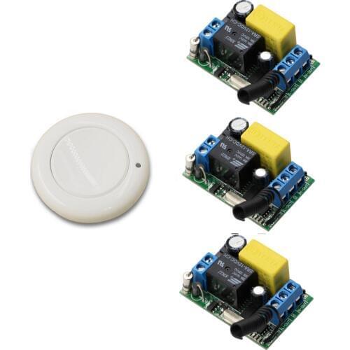 Wireless Remote Control Switch RF AC 220 V 10 A 1CH 1*Wall Transmitter +3*Receivers Board Momentary Toggle Latched Adjustable
