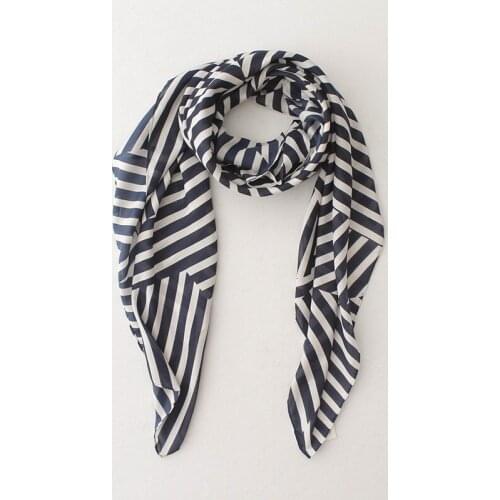 BQacces 140*140cm women 100% cotton square scarf geometric navy stripe print designer silk scarves high quality lady hijab large