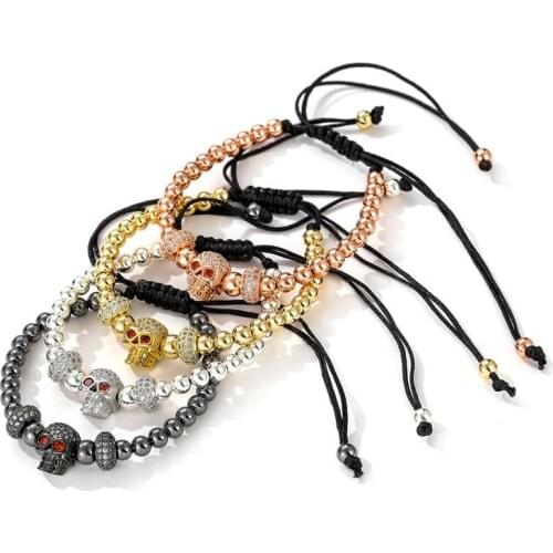 Adjustable Skull men bracelet copper beads mens jewelry pulseras bracelets homme bijoux hippie armband friendship bileklik