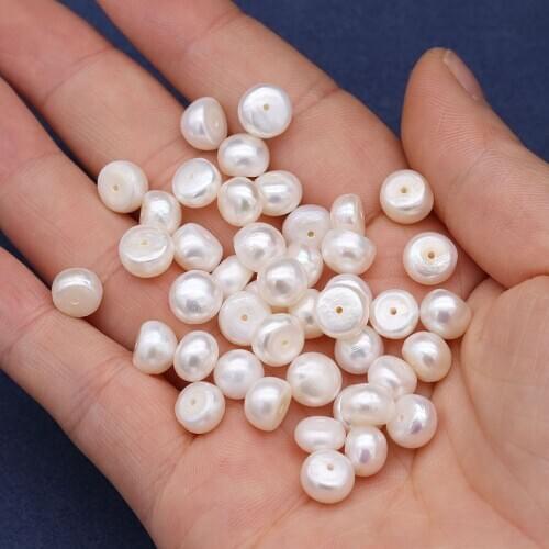 20PCS Natural Freshwater Pearl Beads 7-8mm Half Hole Bread Shape Pearl Loose Beads for DIY Necklace Jewelry Accessories