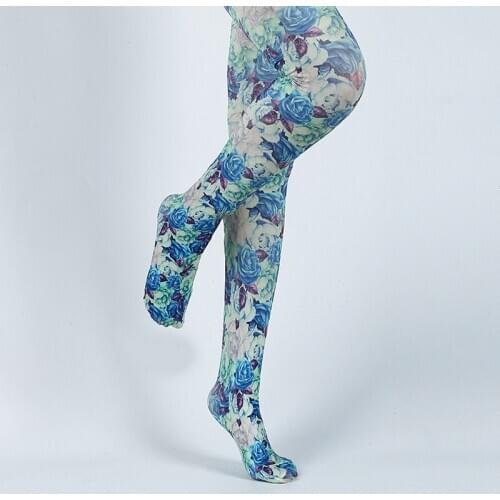 Color Flower Pantyhose Blue Ink Print Romper Wholesales